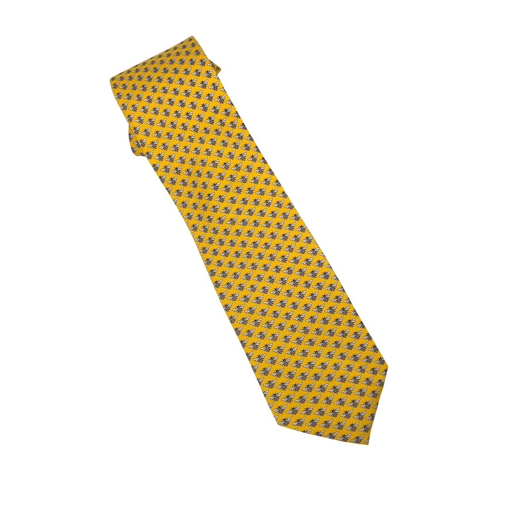 Alynn Mens Silk Necktie Yellow Bumble Bee Pattern Creative American Design